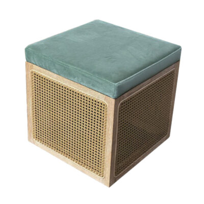 Miragio Ottoman - Rattan Green Cushion